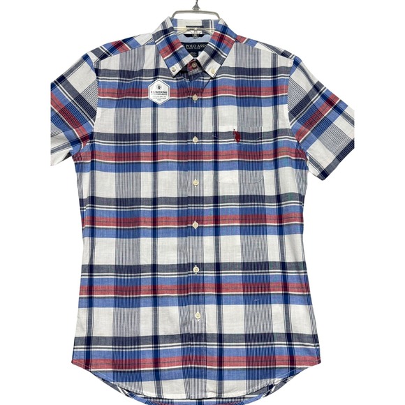 U.S. Polo Assn. Other - US Polo Assn Mens XS Short Sleeve Plaid Button Down Shirt Red White Blue Stretch